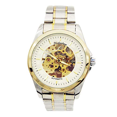 Image of ELECTROPRIME Skeleton Automatic Wrist Watch Waterproof White Dial Mens Mechanical Watches