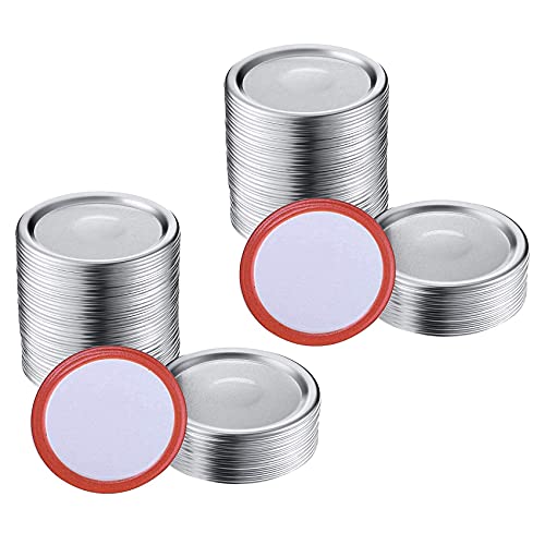 Janasiba 200 unidades de cuello ancho 86 mm frasco de conservas y tapa de conserva, reutilizable a prueba de fugas, tapa de plata con anillos de sellado de silicona