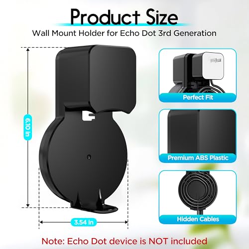 Image of Wall Mount Holder for Dot 3rd Generation, Space Saving Accessories Alexa Holder, Dot 3 Accessories with Built-in Cable Management Without Messy Wires, Black