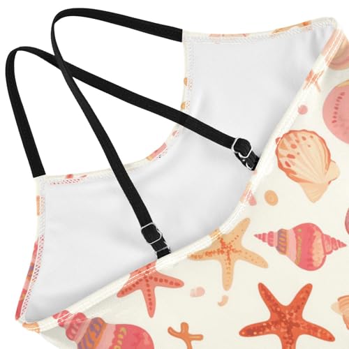 KLL Seashells Different Shapes and Starfish Girls' 1 Piece Swimsuit Beach Swimming Suits with Adjustable Straps Quick Dry4