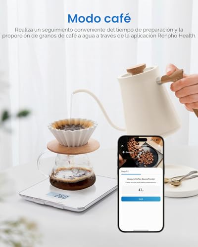 Miniatura 6 de Renpho Báscula Digital De Cocina Para Hornear, Cocinar Y Café Con Calculadora Nutricional Para Keto, Macro, Calorías Y Pérdida De Peso Con Aplicación Para Smartphone, Color Blanco