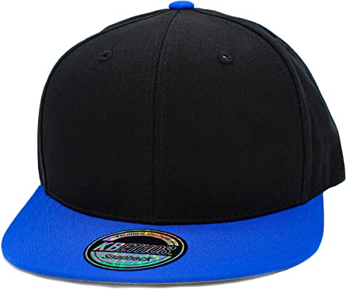 KNW-1467 BLK-Roy Classic Snapback Hat Blank Cap Underbrim Cotton Wool Blend Flat Visor Adjustable Unisex