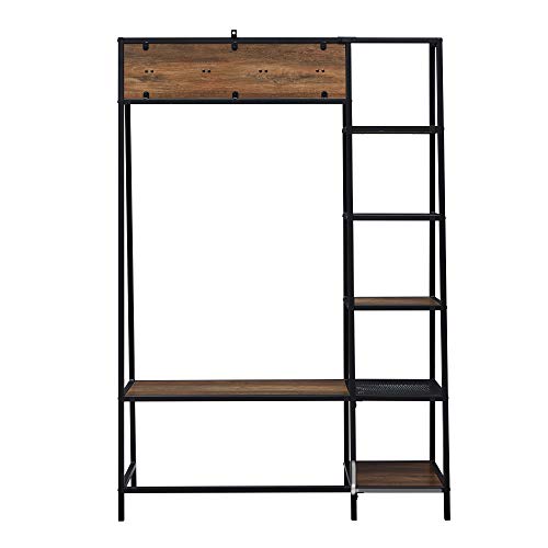 Walker Edison 5 Shelf Entryway Bench Hall Tree Coat Rack Shoe Storage Shelf Mudroom Hallway Organizer, 72 Inch, Rustic Oak #TOP5