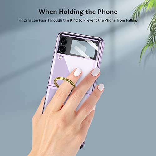 Dootoo For Samsung Galaxy Z Flip 4 Case With Ring Luxury Transparent Plating Pc Crystal Cover Anti-Scratch Glass Camera Lens Protector All-Inclusive Case For Galaxy Z Flip 4 5G 2022 (Purple With Ring) #TOP1