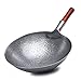 Wok En Fer Forgé à La Main, Pow-wok Au Carbone En Acier Au Carbone Martelé à La Main, Avec Poignée De Qualité Supérieure En Bois Et Acier (12.5inch)