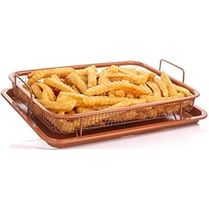 مقلاة كهربائية من النحاس من كريسبر – غطاء طاهي نحاسي متعدد الأغراض فاخر مع صينية شبكية غير لاصقة للشواية – تصميم مربع…