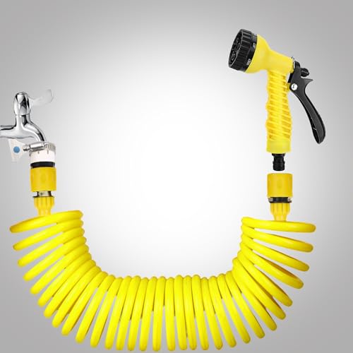 15M Garden Hose, Expandable Garden Coil with Multifunctional Spray Gun, Sturdy and Anti Twist, Suitable for Terrace Decks, Car Cleaning Lawns, and Garden Watering (Stretched to a Length of 15 Meters)