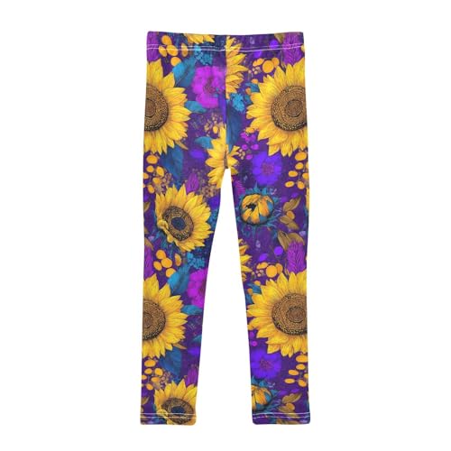 Bright Sunflower Purple Flowers Girls Leggings Soft Stretch Workout Yoga Dance Pants for Kids Casual Tights2