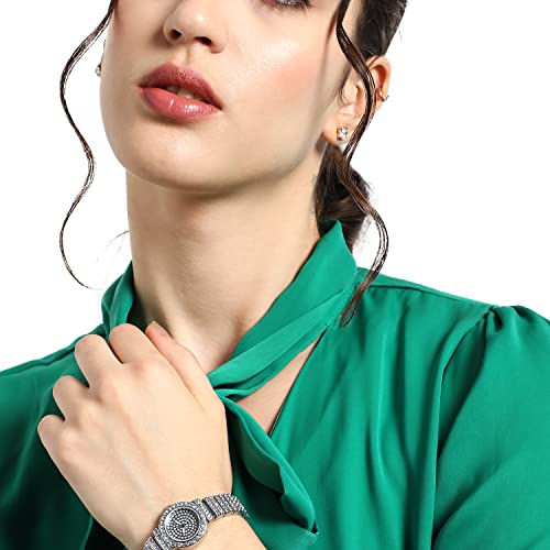 Image of Haute Sauce Women's Embellished Analog Dial with Stainless Steel Strap | Battery Power | Foldover Closure | Quartz Movement | Fashion Wrist Belt Watch for Female and Girls