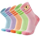 COOPLUS Womens Athletic Crew Socks Cushioned Cotton Wicking Outdoor Recreation Sports Calf Socks 5 Pairs