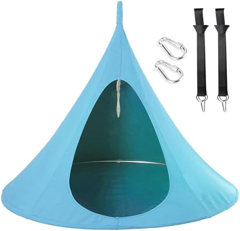 Outdoor Indoor Saucer Swing Hammock Chair - Round Swing for Kids & Adults, 220-440lbs Capacity, Durable Polyester Canvas, Includes Straps & Buckle for Easy Setup