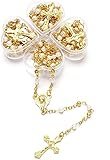 YRP Gifts (12) PCS - Baptism, First Communion Rosary Favor Gold Pearl Recuerdos para Primera Comunion Niña Niño Heart Case (White Gold)