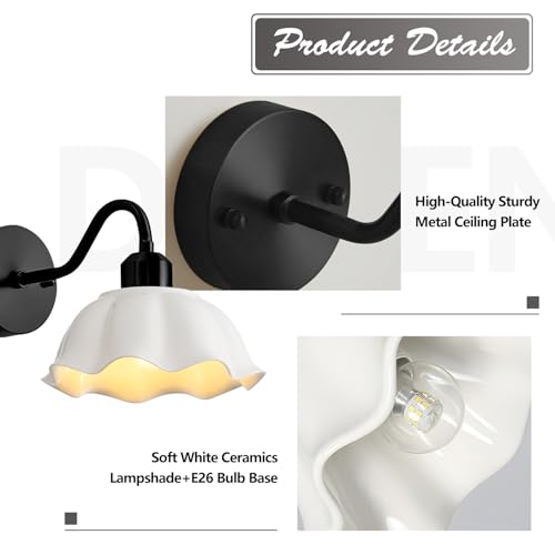 Image of Black Bathroom Wall Sconces Set of 2 Modern White Milk Glass Wall Light Fixtures Farmhouse Living Room Wall Mounted Lights Vintage Bedroom Hardwired Vanity Wall Lamps Set of Two MWL02-2BK