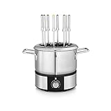 Inhalt: 1x Fondueset elektrisch aus Cromargan Edelstahl matt (32,7x25,5x23,3 cm, 1400W, Kabellänge 1m), mit 1,2l-Fonduetopf (min. 0,8l), 8x Fondue-Gabeln mit Farbmarkierung - Artikelnummer: 0415130011