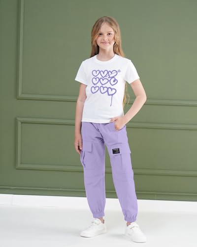 Image of ARTMINE Girls' 2 Piece Outfits Casual Drawstring Jogger Pants and Basic Short Sleeve Top Set, 6-14 Years