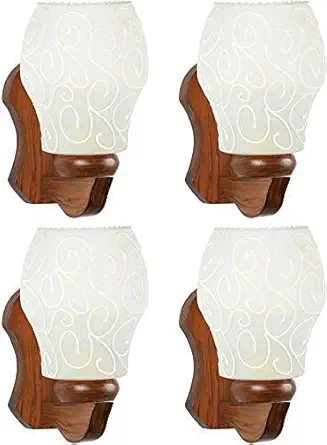 JINPINGHP Glass Fancy and Royal Look Decorative Wall Lamp Up-Light with Unique Fittings and All Fixture (Multicolour, White) -Set of 4-Electric