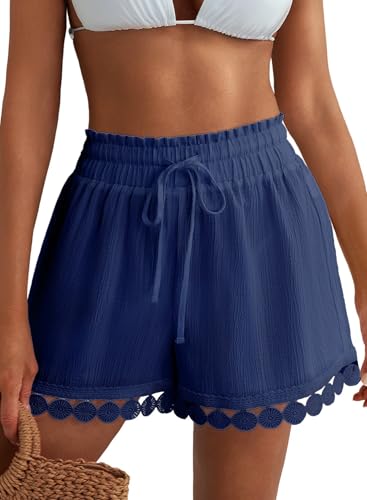 Image of Dokotoo Womens Shorts Summer Casual Loose Elastic Waist Drawstring Lace Boho Beach Cover Up Shorts