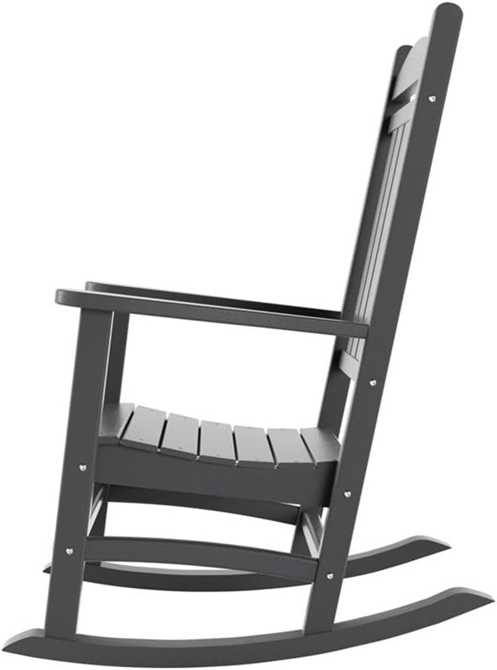 Costaelm Oversized Outdoor Rocking Chair, High Back Porch Rocker Chair, HDPE All Weather Resistant Outdoor Seating Furniture Wide Rocker Chair for Patio, Lawn, Garden, Gray