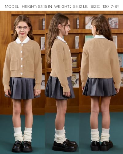 Image of Girls Cardigan Chunky Knit Uniform Sweater with Pockets 5-14Y