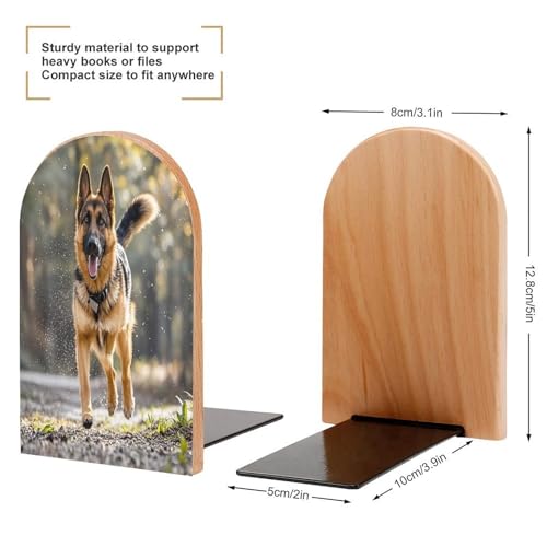 Sujetalibros de perro pastor alemán de madera resistente para estanterías 3