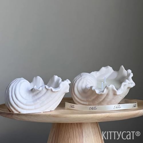 Image of Kitty Cat Aesthetic Soy Wax Scented Candles | Reusable Concrete Sea Shell Jars | Vanilla Aroma | 12+ Hours Burn Time | Perfect Home Decor for Bedroom, Office & Hostel (Wave Shell Candle)