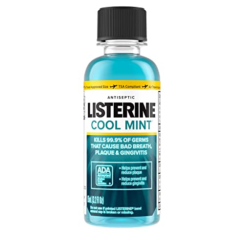 Listerine Cool Mint Antiseptic Mouthwash, Daily Oral Rinse Kills 99% of Germs That Cause Bad Breath, Plaque and Gingivitis for a Fresher, Cleaner Mouth, Cool Mint, Travel Size, 3.2 oz