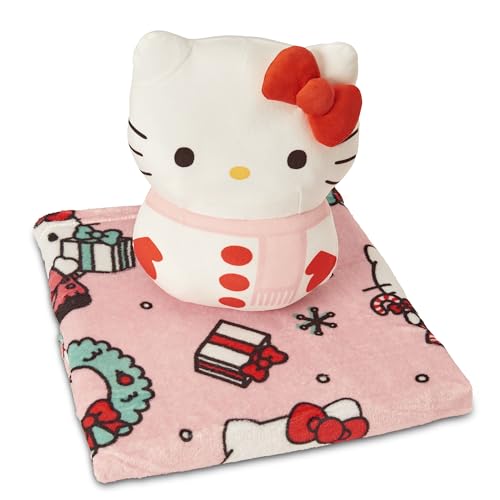 Hello Kitty Snow Merry Hugger Pillow and Throw Blanket Set – 11 inch Character Plush with 40x50 inch Soft Fleece Blanket – Cozy for Kids, Girls, Boys, Travel, Nap Time