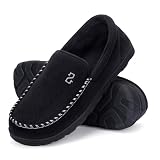 Zizor Men's Moccasin Slippers With Memory Foam, House Shoes for Indoor Outdoor (Black, Size 12)
