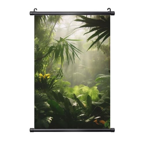 YKLJG Poster imprimé forêt tropicale jungle 40 x 60 cm Bannière d'art murale Cadre PVC Œuvre d'art à suspendre pour salon, bureau, chambre à coucher