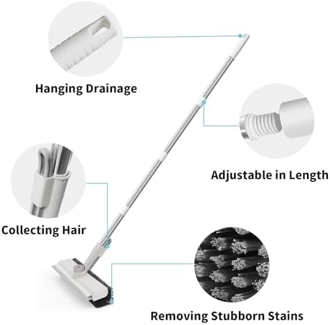 Floor Scrub Brush with Long Handle, 3 in 1 Scrape and Heavy-Duty Stiff Bristle Scrubber Brush for Cleaning Shower Bathroom, Patio, Pool, Garage, Kitchen, Wall and Deck (White, 1 Pack) - View 7