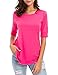Elbow Length Sleeve Tops for Women Fashion Cotton Blouses Casual Hot Pink Tunic T-Shirts XL