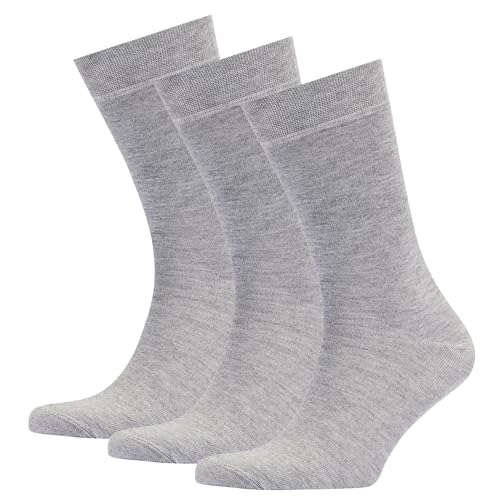 VRD Bamboo Mens Dress Socks for Men, 3-Pack, Pacific Grey, Melange Grey Crew Length Mid-Calf Socks, Mens Shoe Size 8-13