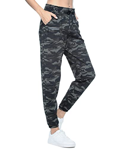 Kcutteyg Womens Joggers With Pockets, Lightweight Quick Dry Athletic Workout Soft Pants For Gym, Yoga, Running (Dark Green Camo, Small) #TOP13