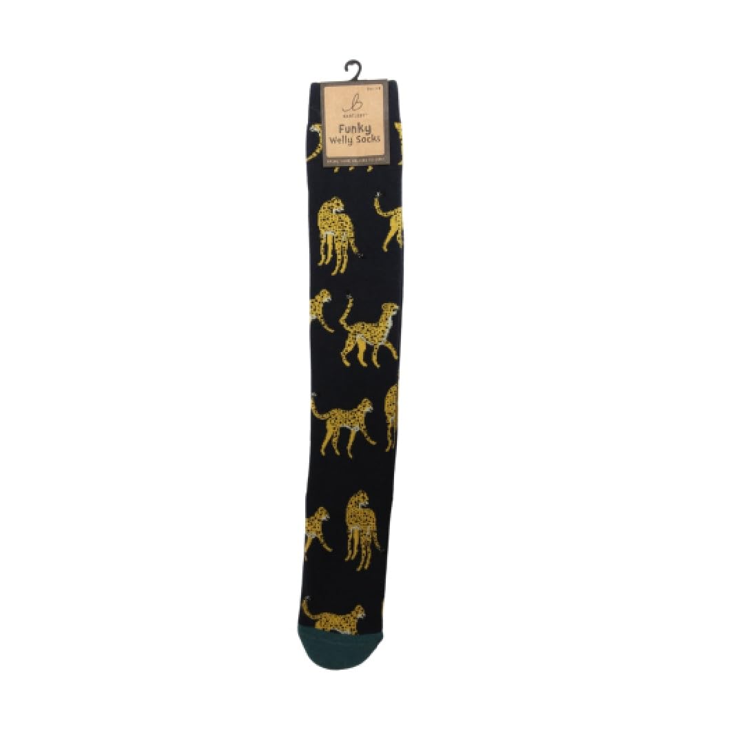 Bartleby Unisex Blue Ladies Welly Socks Cheetah Design -7 Size 8