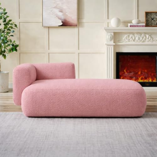 Image of Boucle Fabric Upholstered Samuel Diwan, Couch, Chaise Lounge, Settee, Sofa, Chaise Lounge, Pink