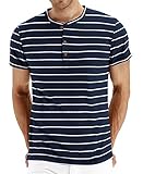 NITAGUT Mens Fashion Casual Front Placket Basic Long/Short Sleeve Henley T-Shirts (M, 00 B-Blue White)