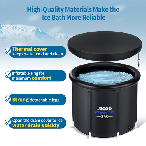 Jecoo Ice Bath Tub for Athletes, 116 Gal Heavy Duty Cold Plunge Tub Portable Cold Plunge for Adults Ice Baths Cold Water Therapy for Recovery at Home, Gyms, Indoor Outdoor…, Black