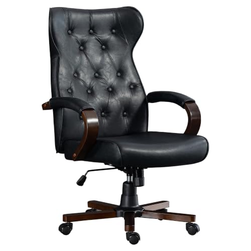 FUNCOLOR HOME High Back Executive Office Chair with Solid Wood Armrest