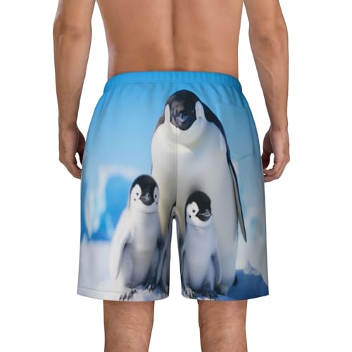 Mother Penguin and Baby Men Beach Pants â€“ Swim Trunks for Men,Quick-Dry and Comfortable, Suitable for Beach, Surf, and Everyday Wear Black4