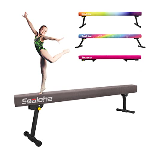 Sealoha 8ft Ultrasimple Adjustable&Foldable Balance Beam,High-Low Floor Beam Suede Gymnastics Equipment, Gymnastics Beam for Training&Professional HomeTraining (Gym Beam, Grey, 8ft)