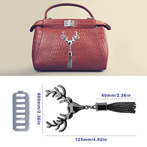 eMagTech 3pcs Purse Pendant Handbag Buckle Tassel Charm Deer Head Bag Buckles Decorative Purse Clutch Bag Buckle Tassel Pendant DIY Bag Making Accessories 3 Colors - Image 3