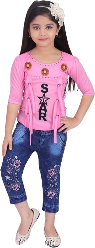 Kid Girls Star Printed Kid Top Dress with Pants