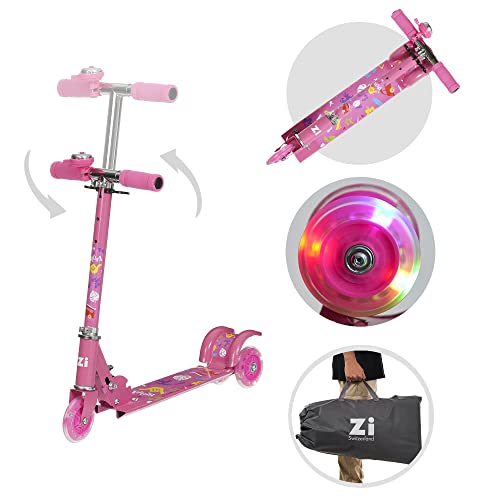 Kinderroller ab 3 Jahre Faltbarer Lenker Höhenverstellbarer Kinderscooter mit 2-Rädern Hinterbremse Jungen Mädchen bis 50 kg (Rosa) Cover
