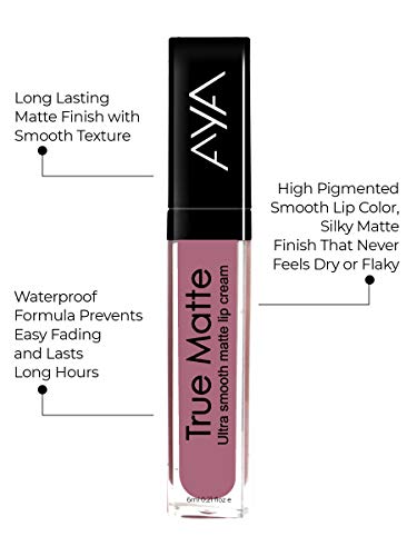 Image of AYA True Matte Liquid Lipstick, Ultra Smooth Matte Lip Cream, Set of 6 | Smooth Lip Color, Weightless Finish Intense Color Payoff | Silky Matte Finish | Long Lasting Matte Finish | Matte Lipstick Liquid