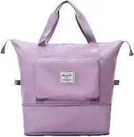 Bolsa de Viagem Dobrável Expansível Lilás com Compartimento para Roupas Molhadas, 42x32x22 cm, Grande