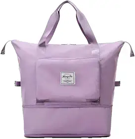 Bolsa de Viagem Dobrável Expansível Lilás com Compartimento para Roupas Molhadas, 42x32x22 cm, Grande