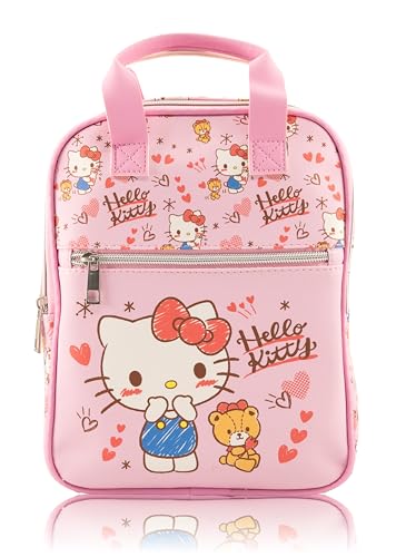 Fast Forward Hello Kitty Mini Backpack for Kids & Adults | 10 PU Leather Backpack Purse | Toddler Travel Bag Small Bookbag Lightweight Rucksack for School Travel or Everyday Use | Ages 3+
