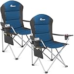 SUNMER Padded Camping Chairs - Set of 2 Deluxe Folding Chairs with Cup Holder and Side Pockets - Holds up to 120kg - Lightweight 3.3kg per Chair - Professional Outdoor & Garden Seating - Dark Blue