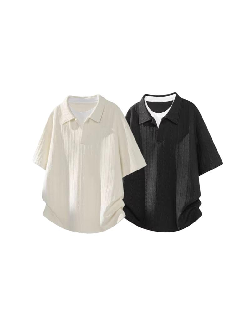 Męska amerykańska koszulka polo z krótkim rękawem w stylu vintage w stylu Hongkongu luźny krój na wakacje w stylu ulicznym