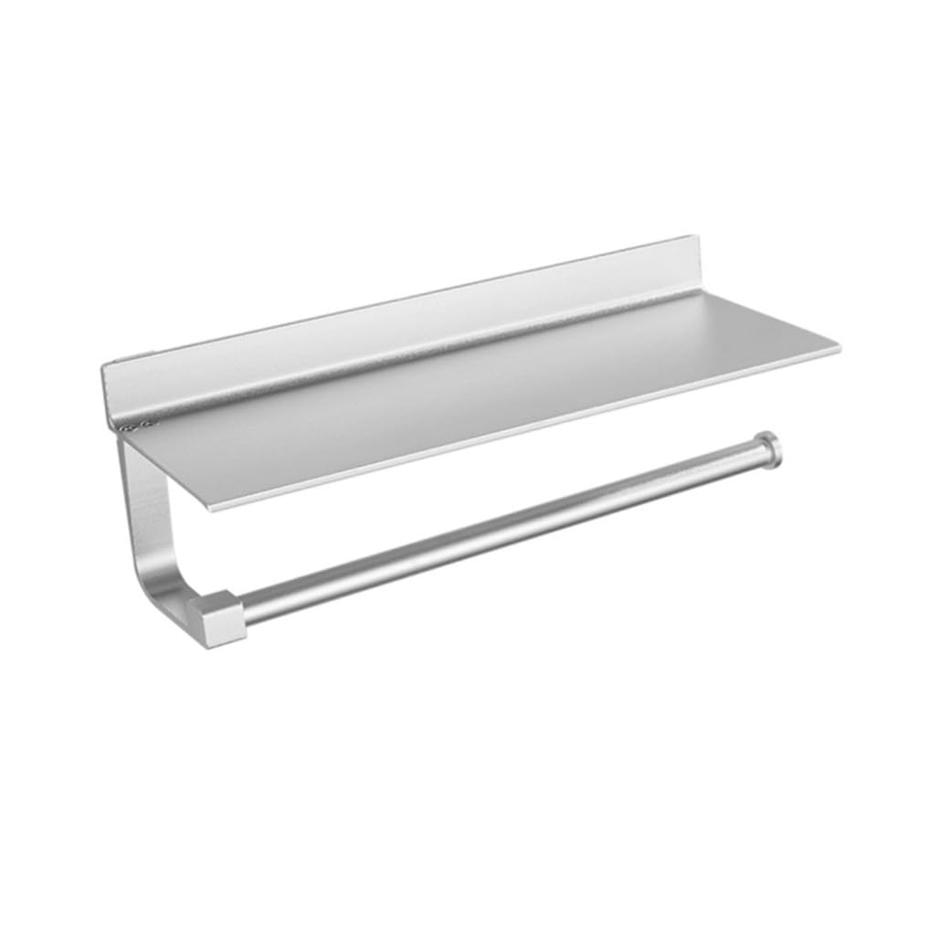 Portarrollos sin Perforar de Papel Higiénico de Acero Inoxidable | Plata, Montaje Mural Multifunción, Estante para Móvil, para Apartamentos y Hogares